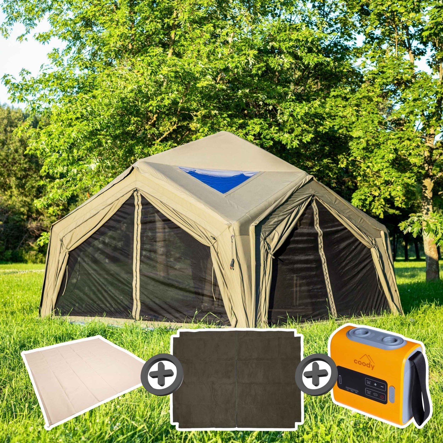 Coody Hub Forest Green (2-6 person) + Ground Sheet PVC + Carpet Coody Hub + Electric Pump - RBM Outdoors