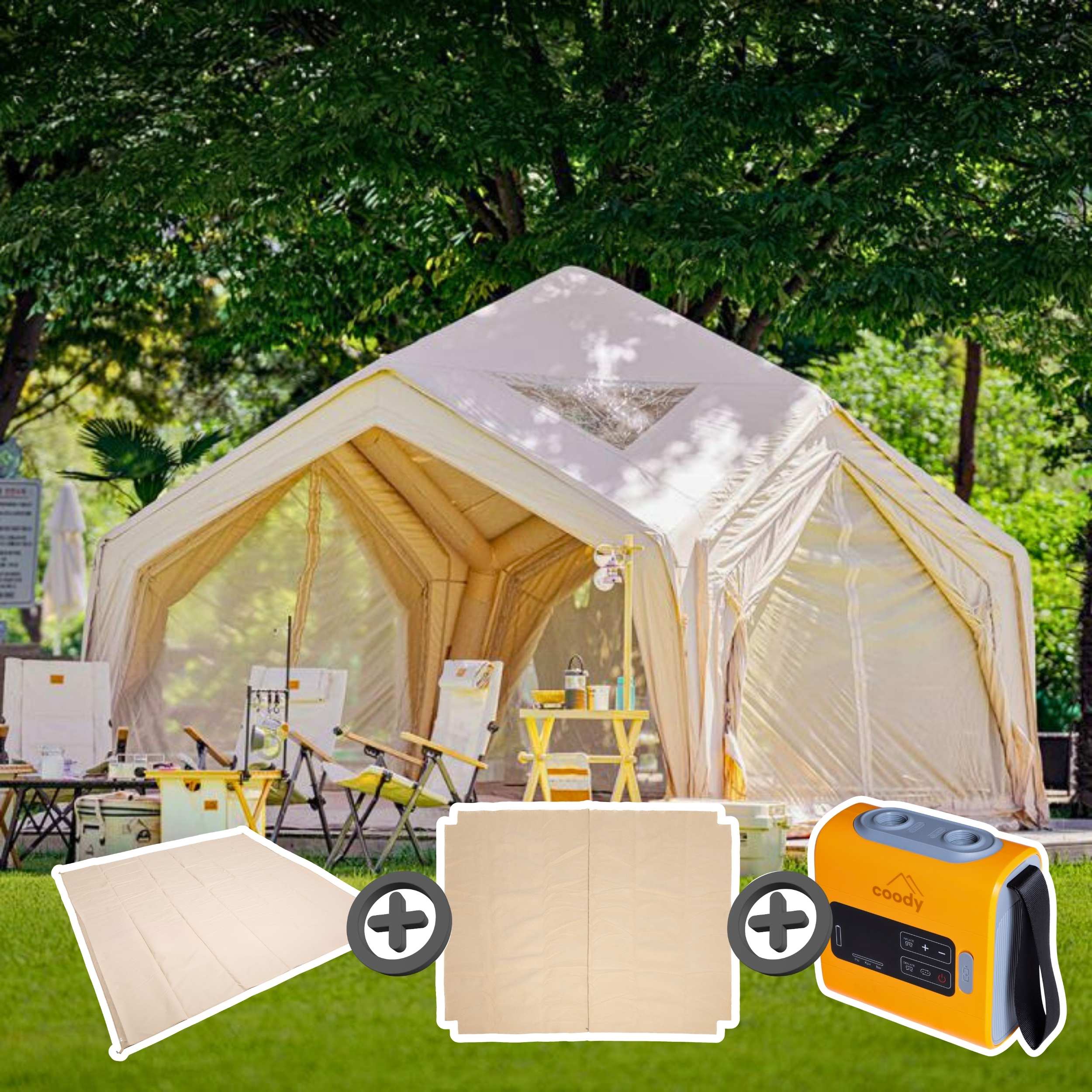 lounge tent connector xl Coody Hub Beige (2-6 person) + Ground Sheet PVC + Carpet Coody Hub + Electric Pump