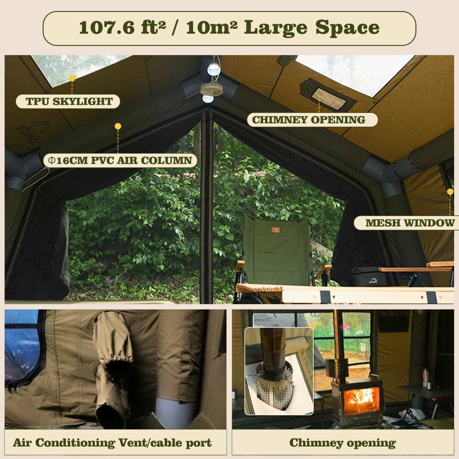 Coody 10.0 Verde Bosque (2-4 personas) + Lona de suelo PVC + Alfombra Coody 10.0 + Bomba eléctrica