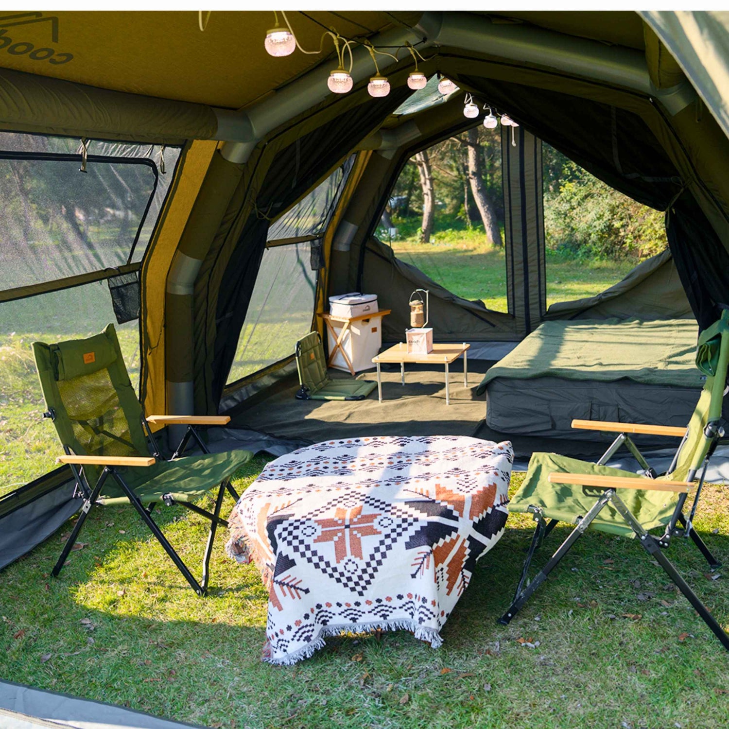 Coody Familia AirTent 17.2 PRO Forest Green (2-10 Person)+Electric Pump+TPU Door Forest Green+Ground Sheet