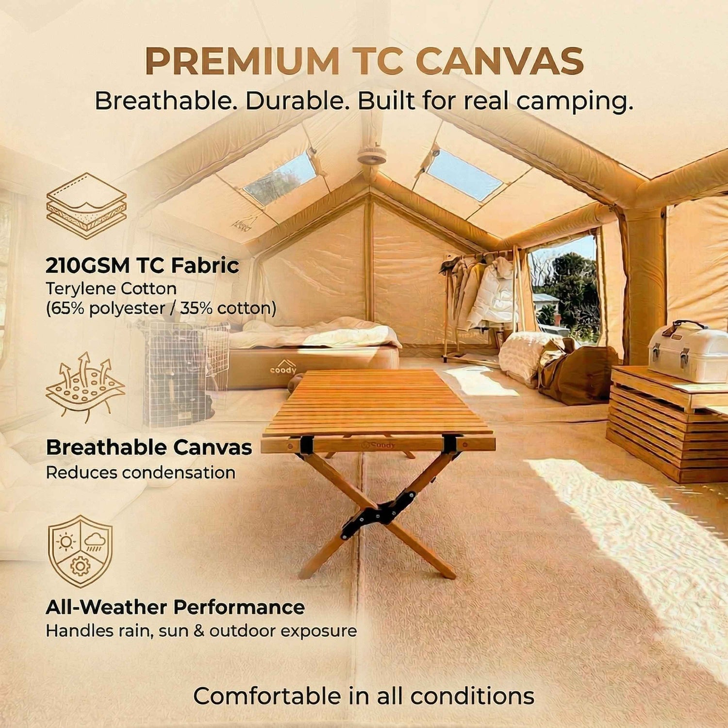 Coody 17.2 (Koala-7) Beige Large Inflatable Tent for Camping (2-10 person)