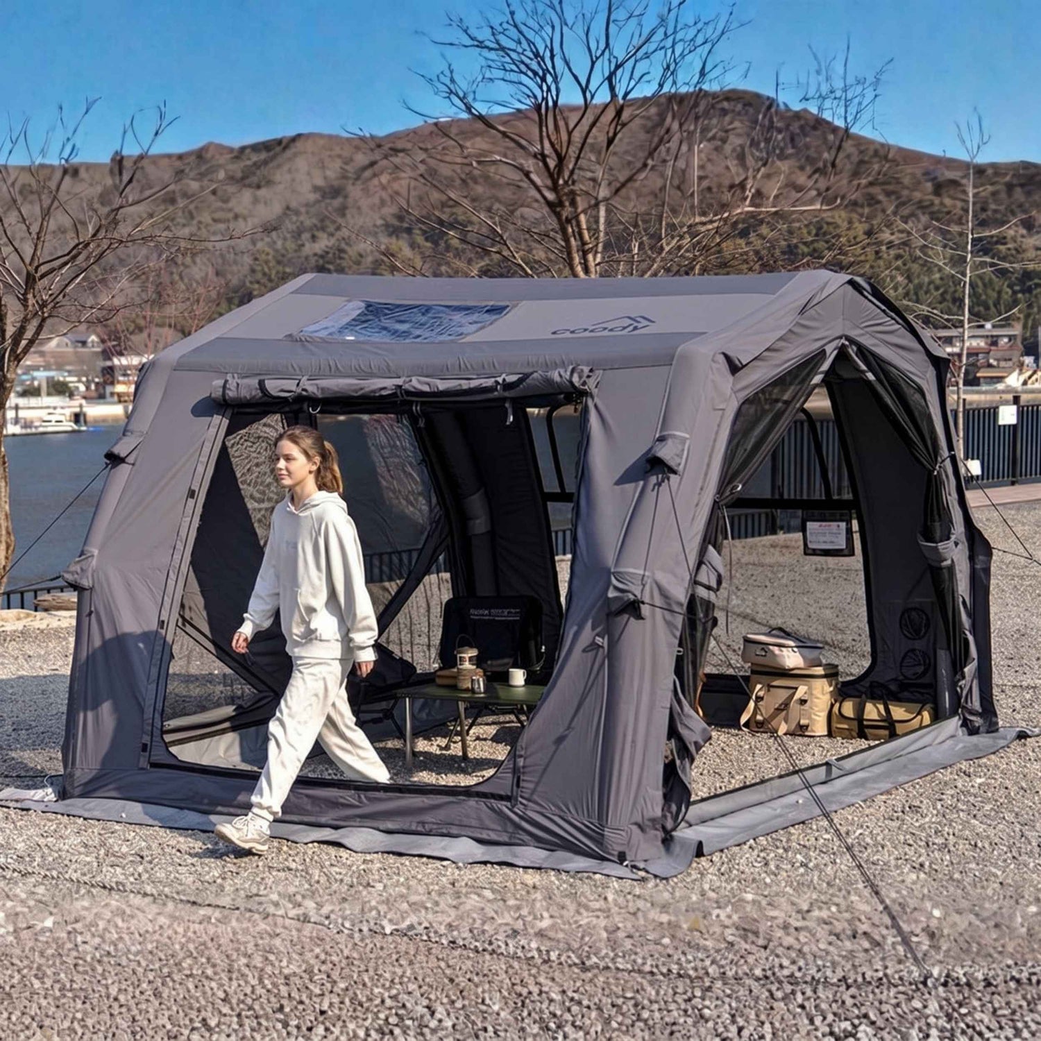 Coody 10.0 PRO Gray Premium Inflatable Canvas Tent for 2–4 Campers