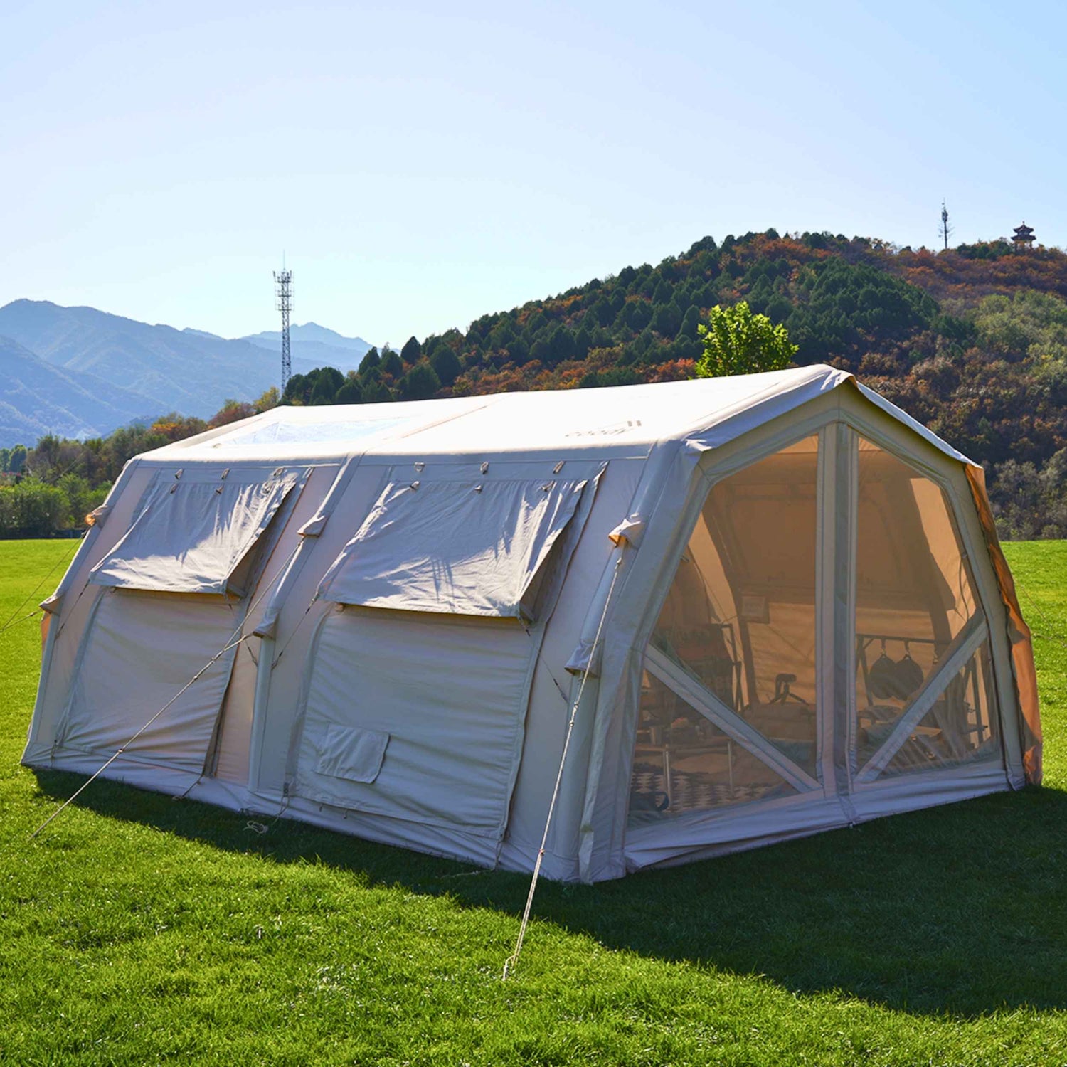 Coody Familia AirTent 17.2 Pro Beige- Inflatable Tent for Camping (2-10 Person) - RBM Outdoors