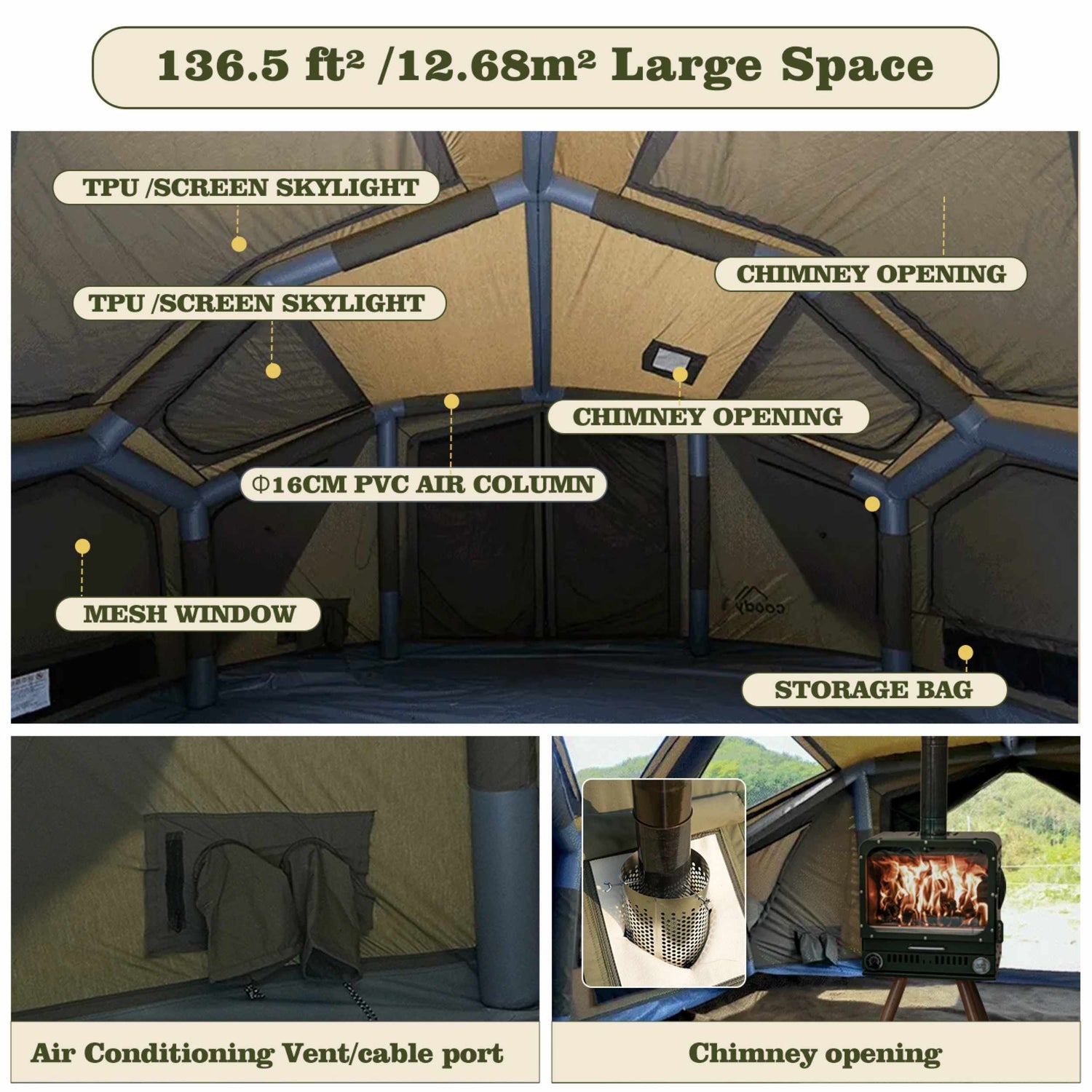 Coody | RBM Bestona Inflatable Tent for 2-4 Person (Forest Green)