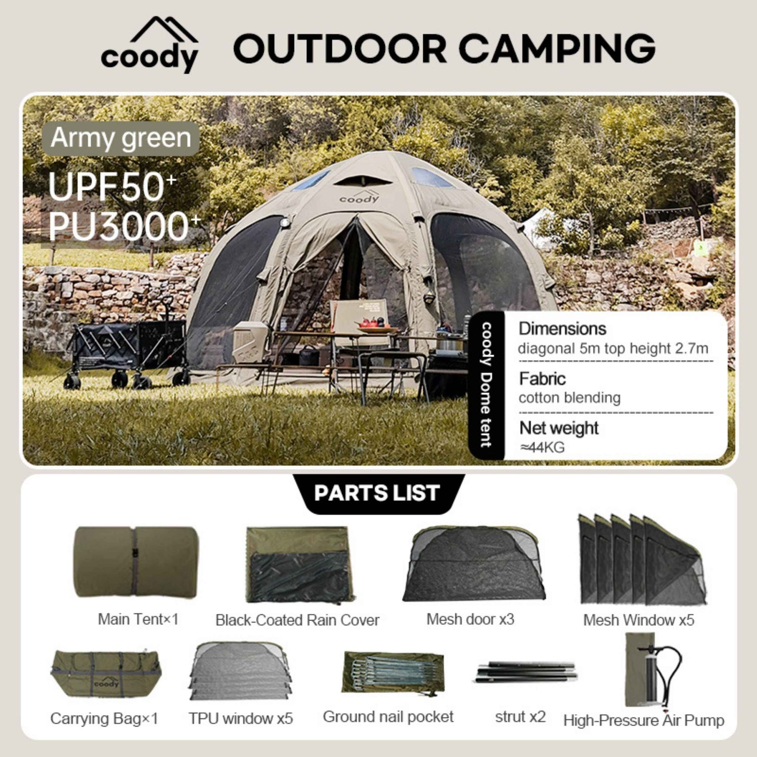Coody Aurora Dome Vert Forêt - Tente gonflable de luxe (2-4 personnes)