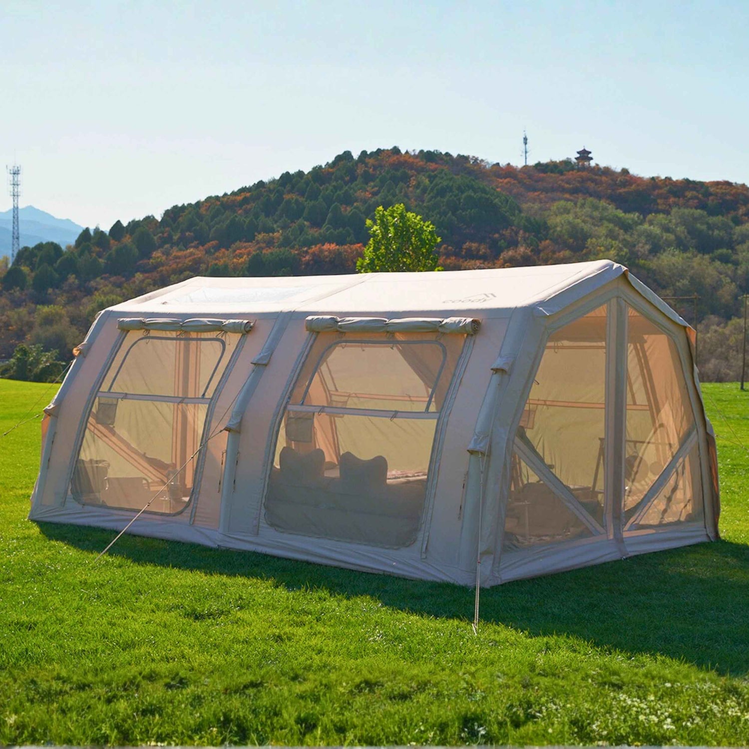 Coody Familia AirTent 17.2 Pro Beige- Inflatable Tent for Camping (2-10 Person)