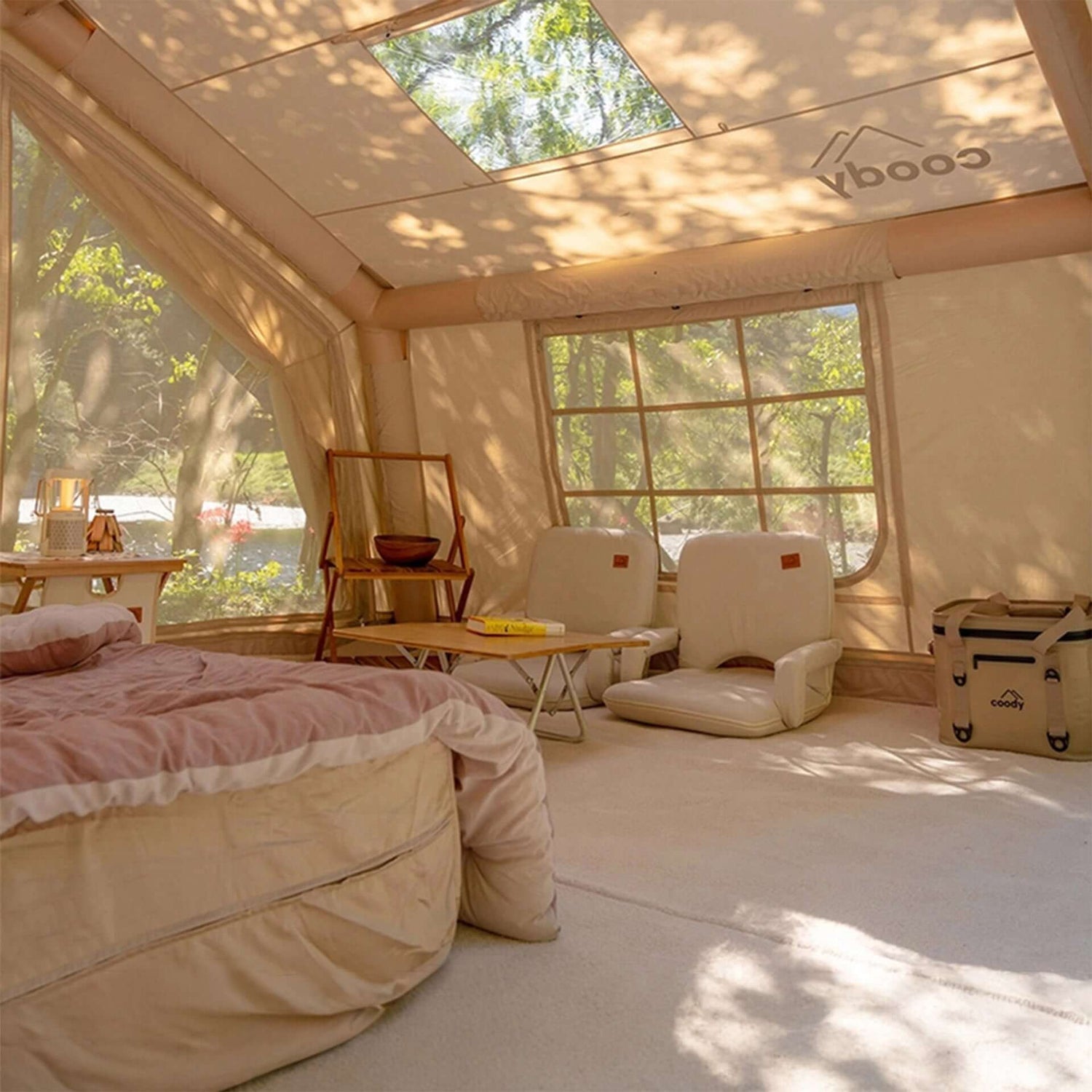 Tente gonflable Coody 10.0 beige pour le camping (2-4 personnes)