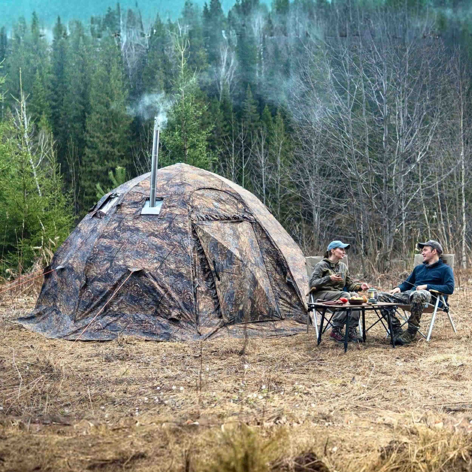 RBM All-Seasons tent UP-5 for 2-6 person + Wood Stove Caminus M + Three-Layer Floor