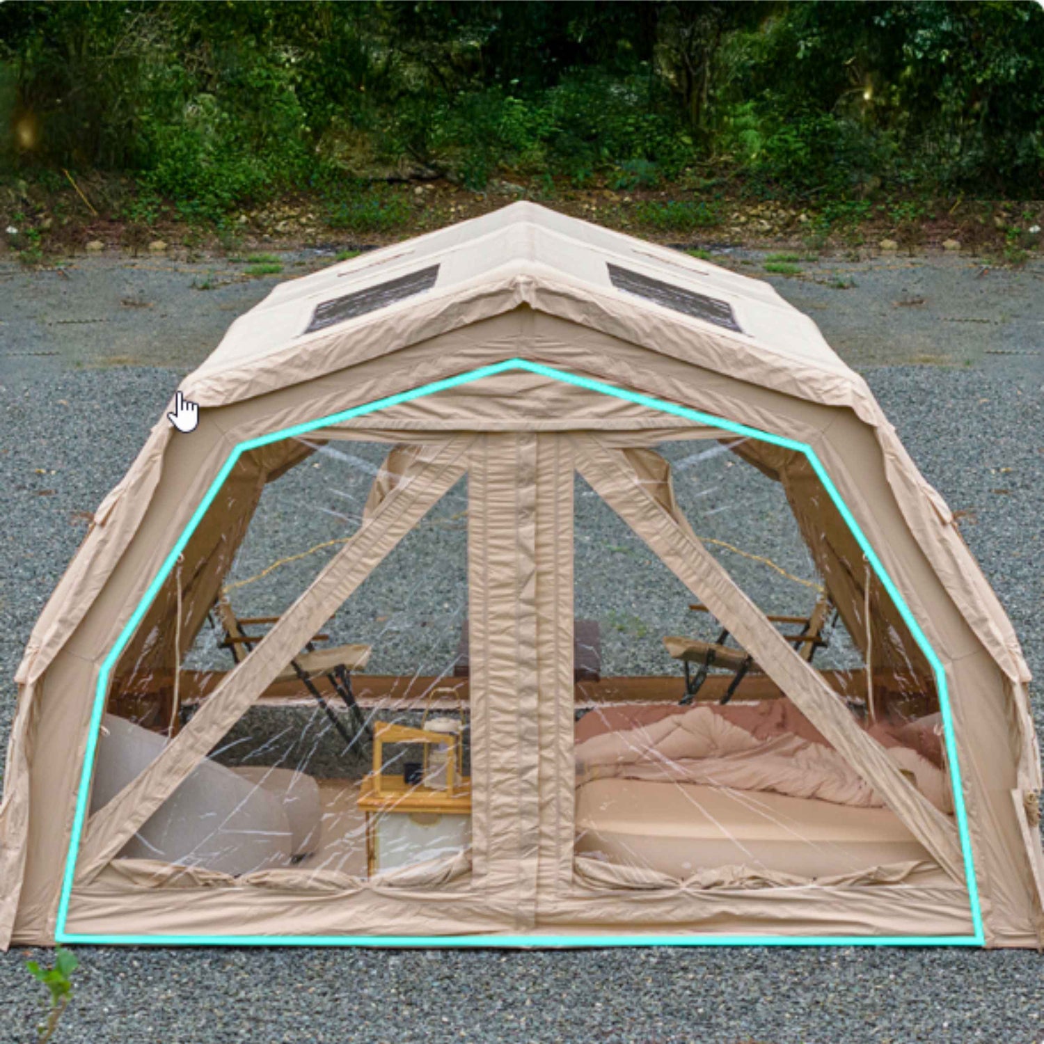 Coody Familia AirTent 17.2 PRO Beige (2-10 Person)+Electric Pump+TPU Door Beige+Ground Sheet