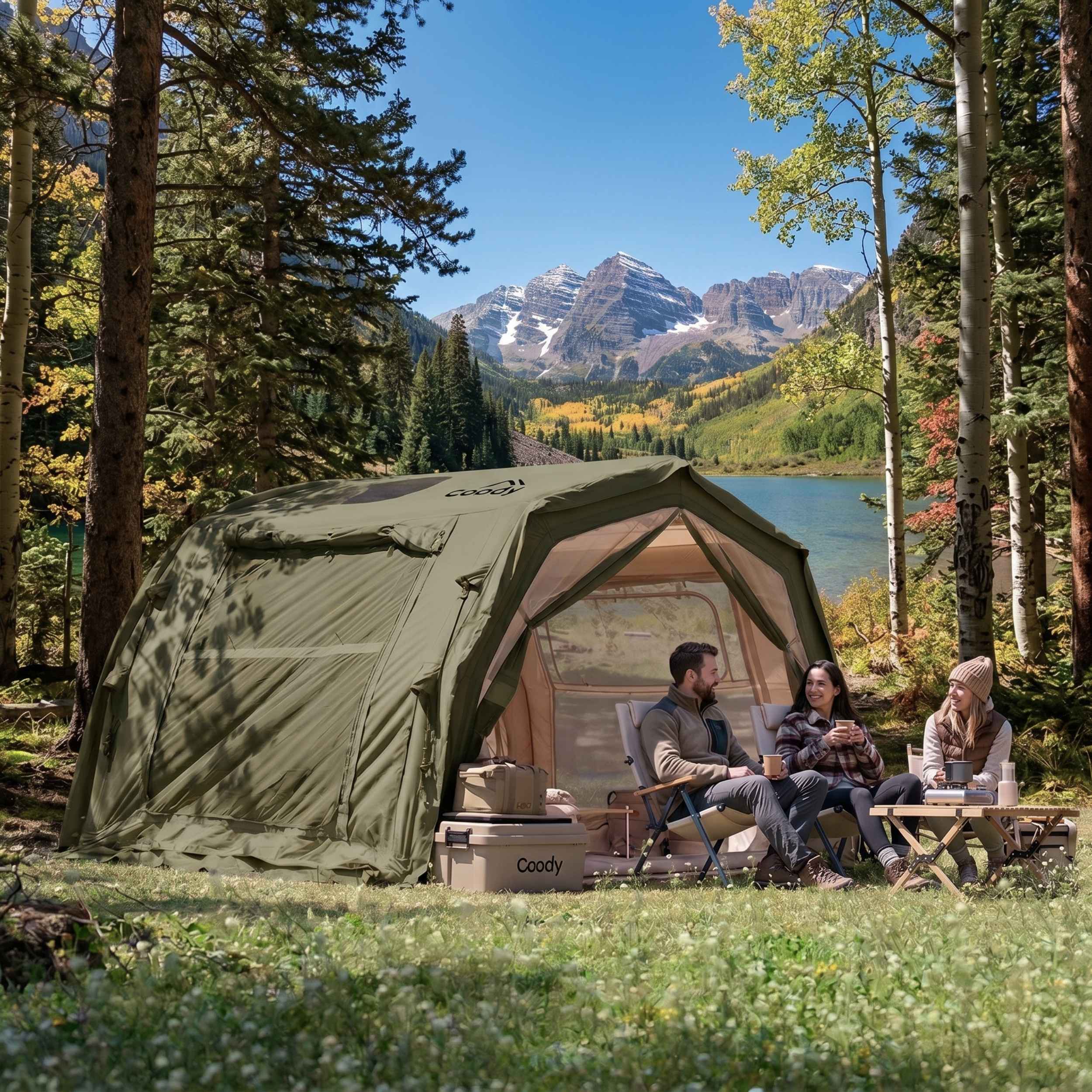 Coody 10.0 PRO Forest Green Premium Inflatable Canvas Tent for 2–4