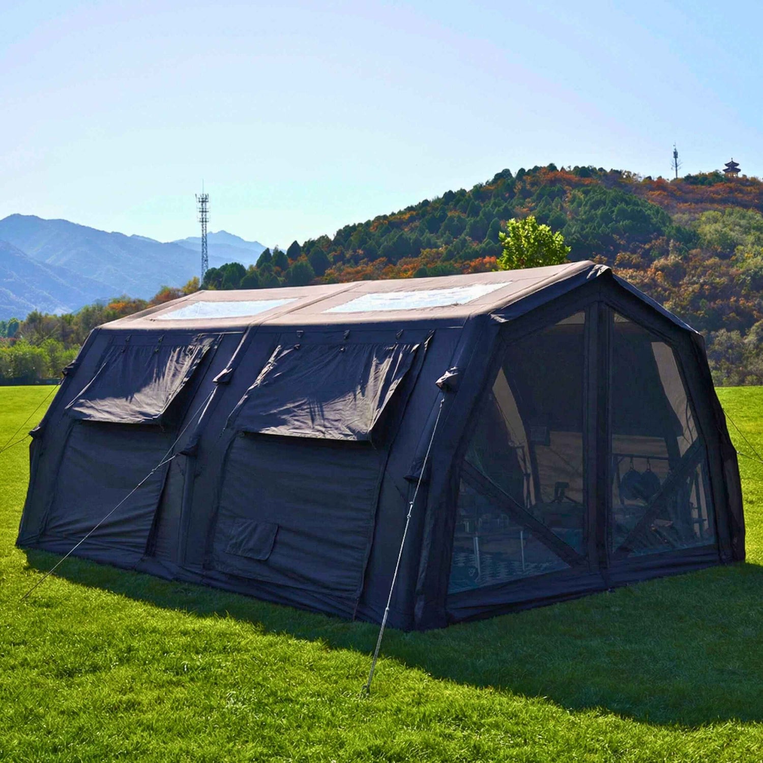 Coody Familia AirTent 17.2 PRO Black (2-10 Person)+Electric Pump+TPU Door Black+Ground Sheet