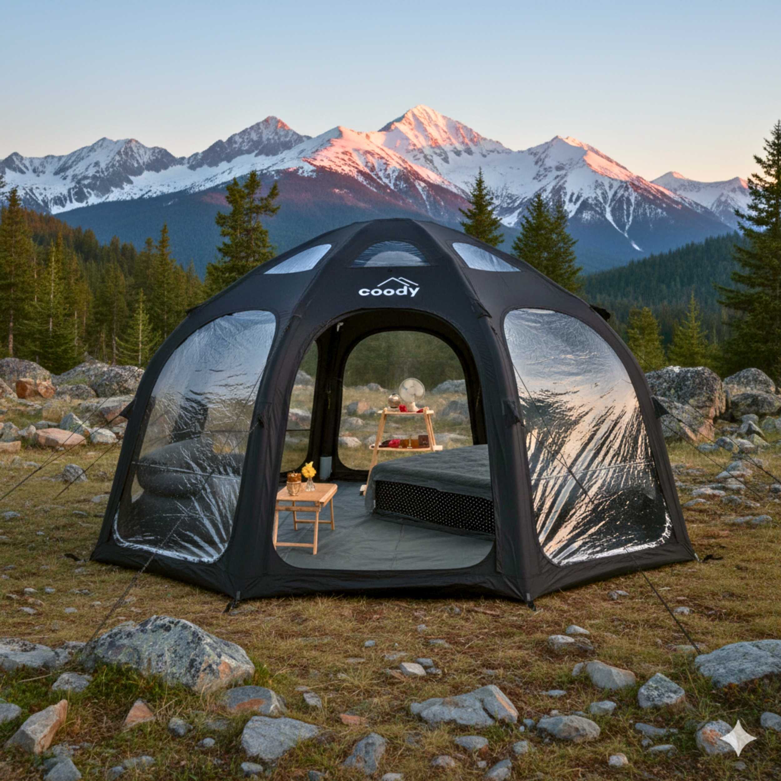 cool down a tent Coody Aurora Dome Black | Luxury Air Tent for 2-4 person
