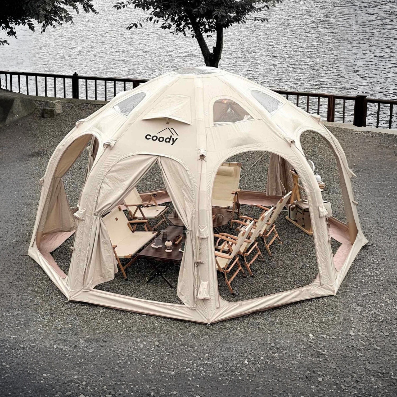 Coody Aurora Dome Beige luxury inflatable airtent for 2-4 person glamping