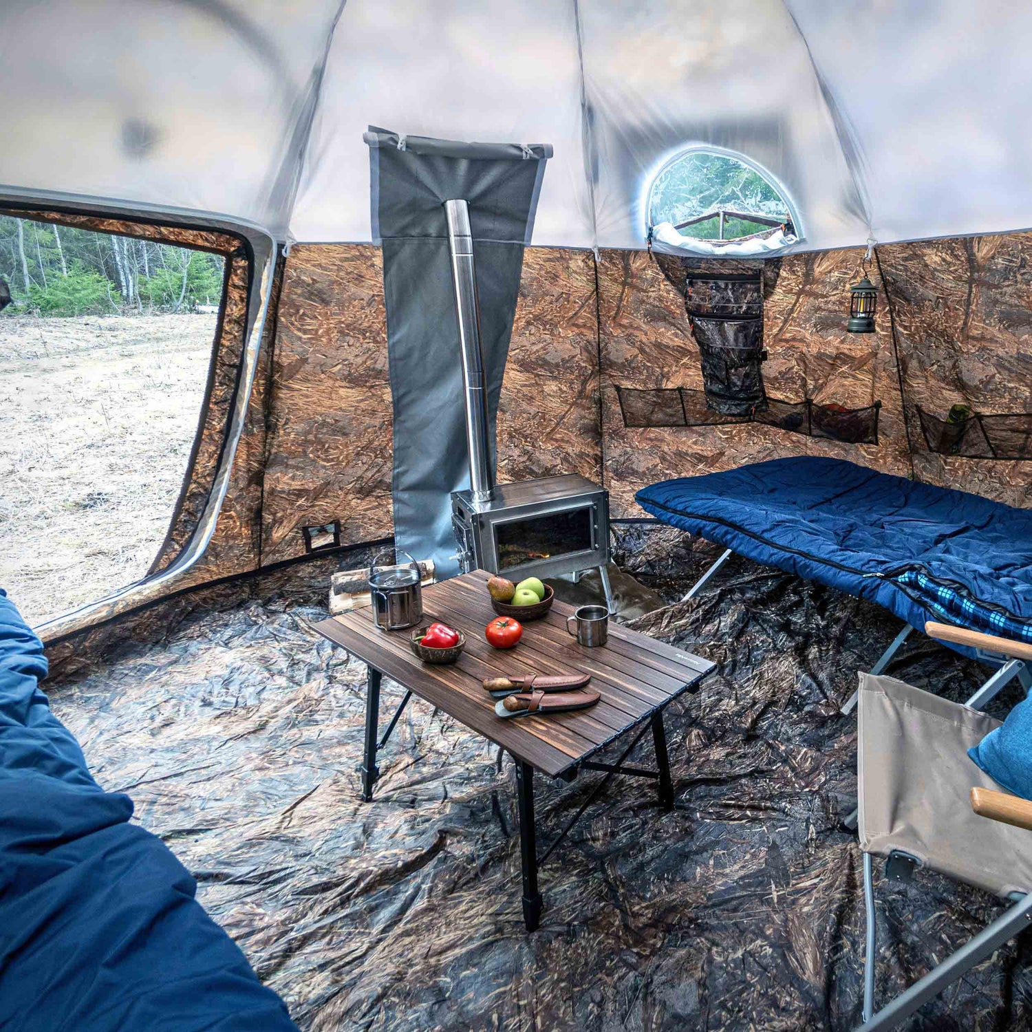 RBM All-Seasons tent UP-5 for 2-6 person + Wood Stove Caminus M + Three-Layer Floor
