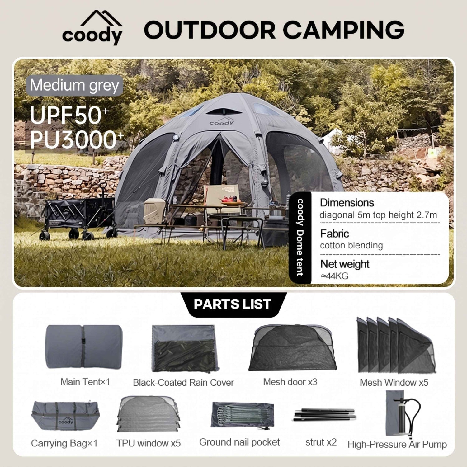 Tente gonflable de luxe Coody Aurora Dome Black (2-4 personnes)