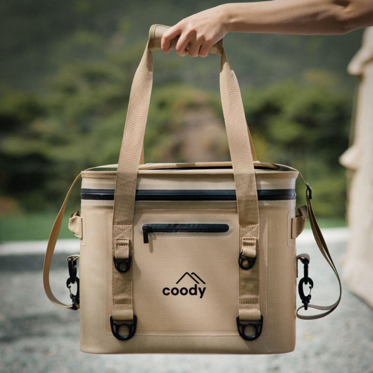 Coody Soft Cooler Bag 20L Beige – Holds Up to 30 Cans, 20mm High-Density NBR Insulation, AIR-TIGHT Zipper