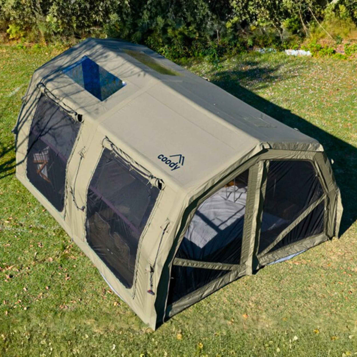 Coody Familia AirTent 17.2 Pro Green – Inflatable Hot Tent with Stove Jack for Camping, 2–10 People