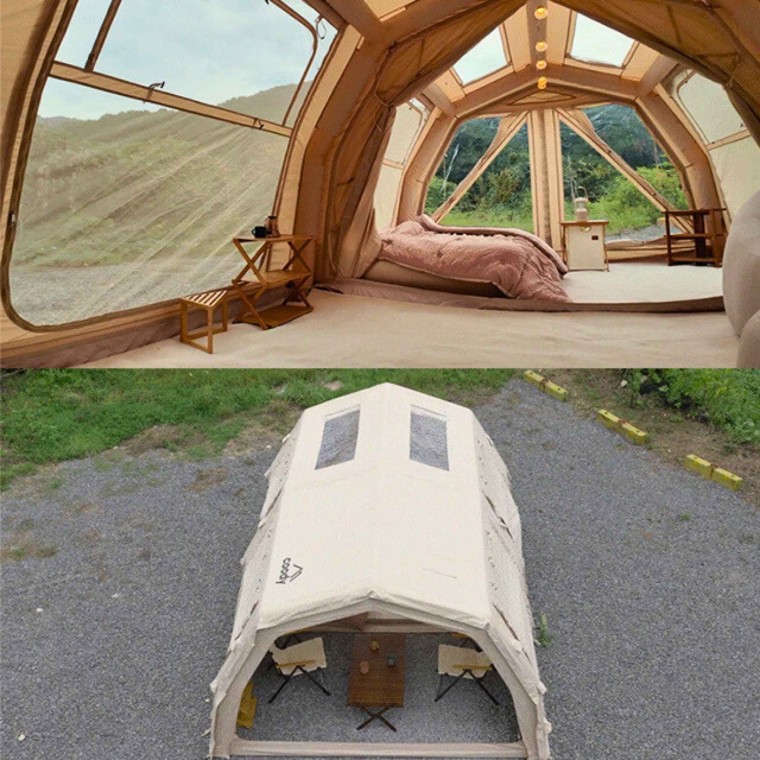 Coody Familia AirTent 17.2 Pro Beige- Inflatable Tent for Camping (2-10 Person) - RBM Outdoors