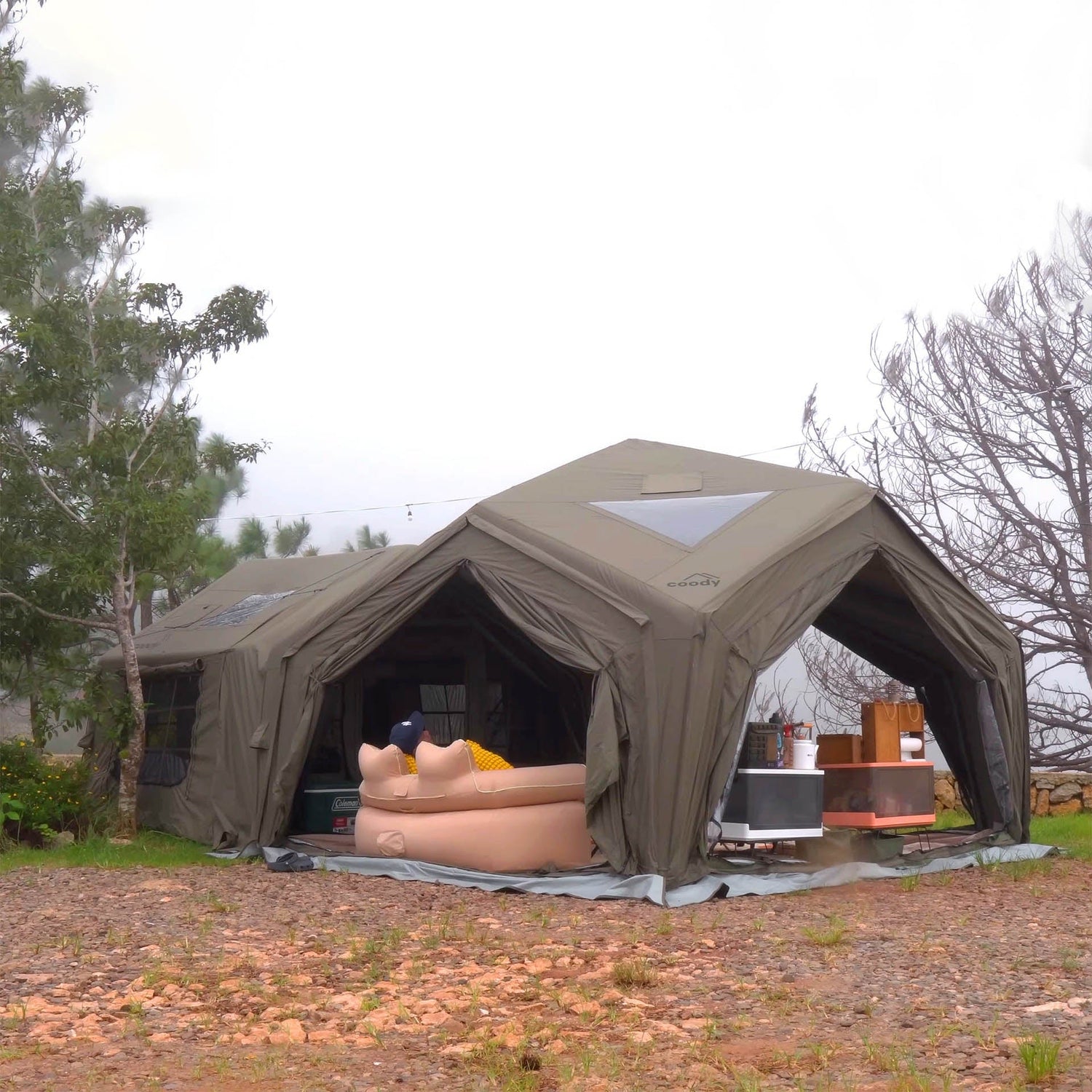 Coody Hub Forest Green (2-6 person) + Ground Sheet PVC + Carpet Coody Hub + Electric Pump - RBM Outdoors