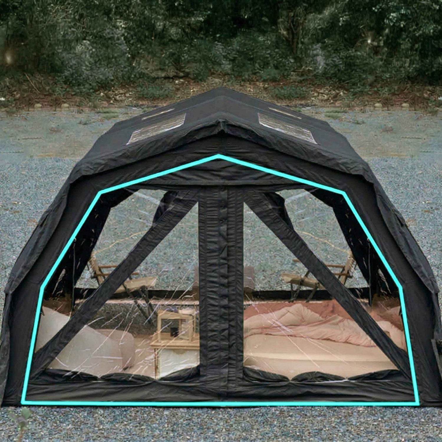 Coody Familia AirTent 17.2 PRO Black (2-10 Person)+Electric Pump+TPU Door Black+Ground Sheet