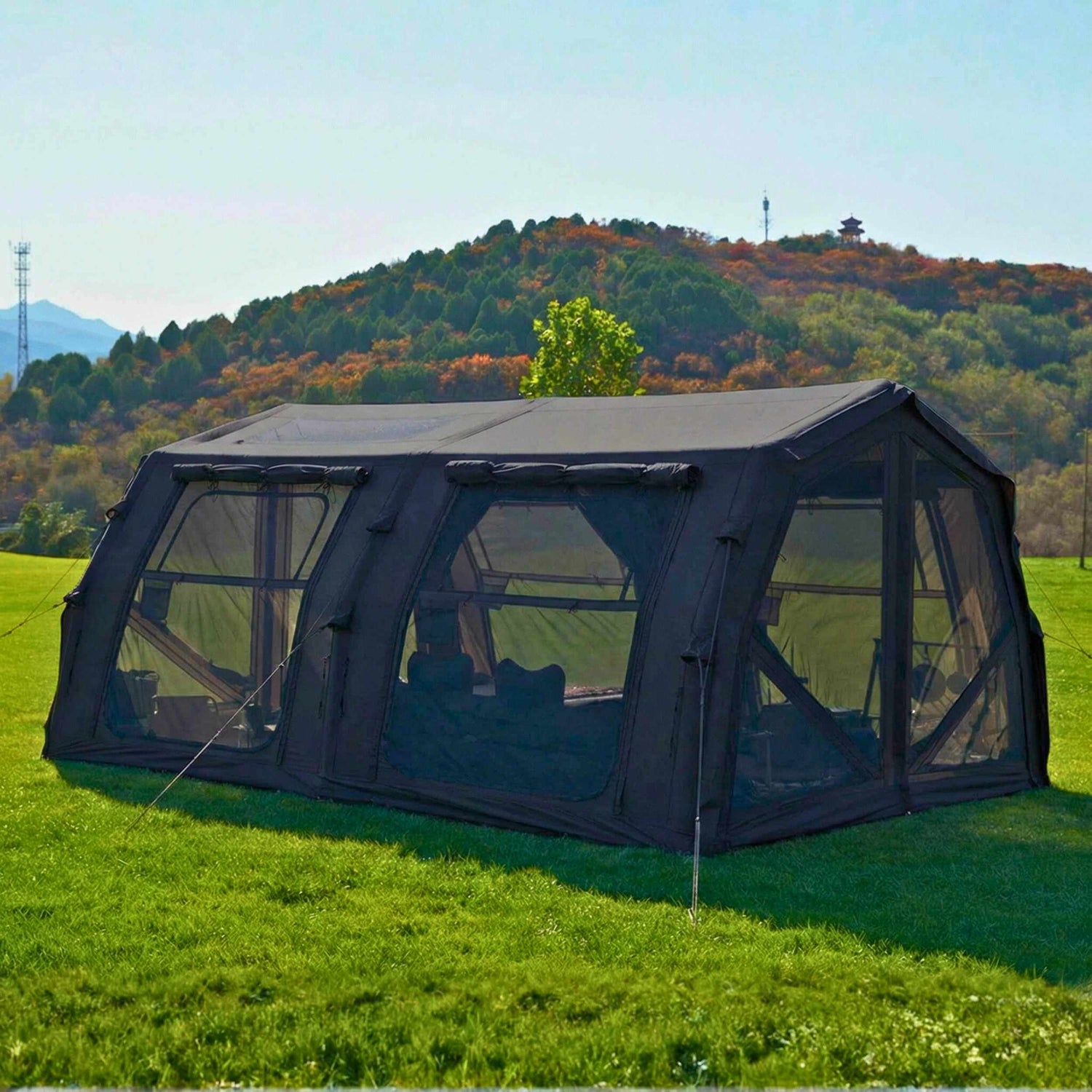 Coody Familia AirTent 17.2 PRO Black (2-10 Person)+Electric Pump+TPU Door Black+Ground Sheet