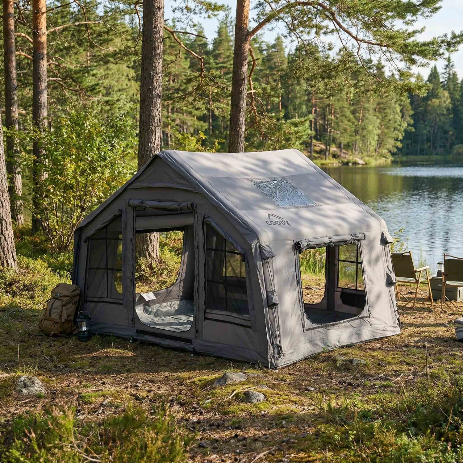 Coody 8.0 Gray - Inflatable Tent House for Camping 1-4 person