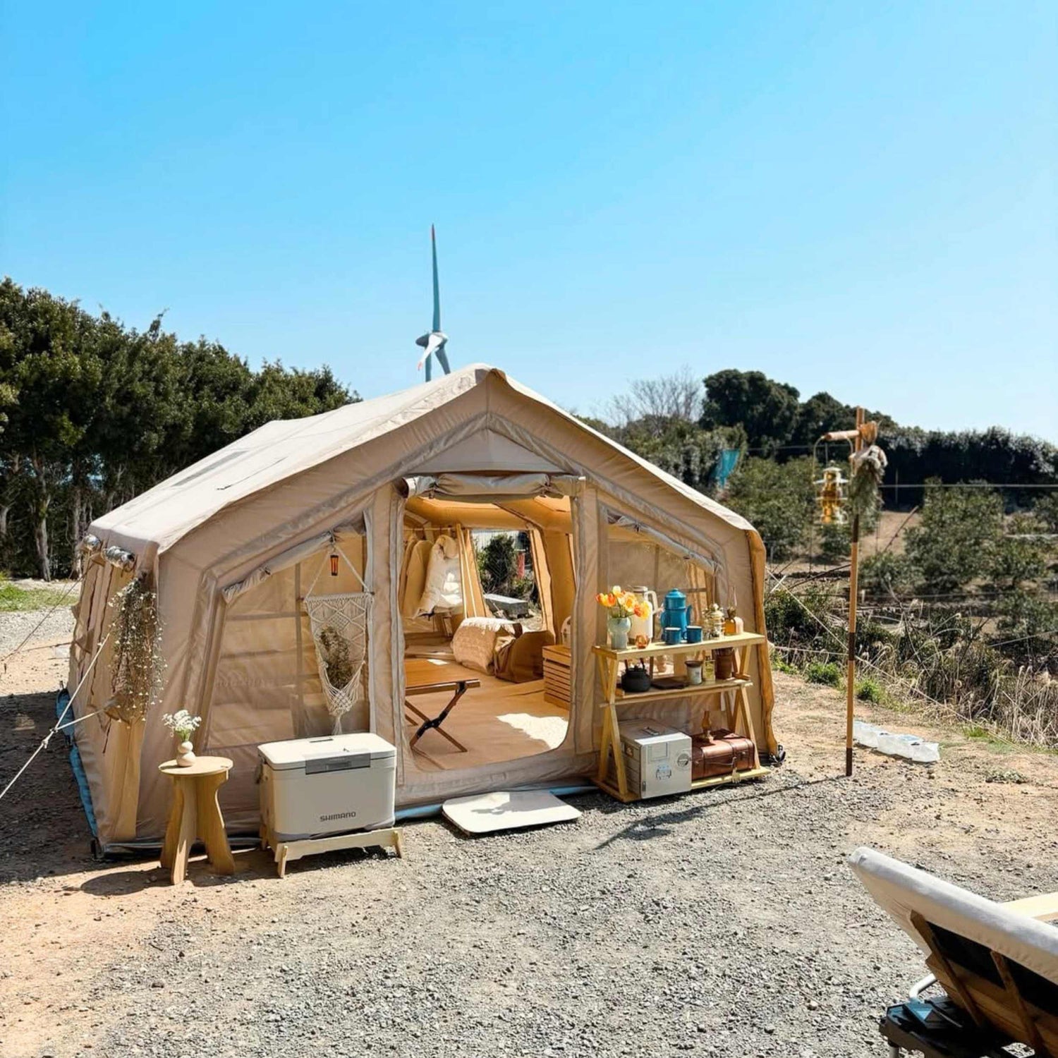 Coody 17.2 | RBM Outdoors (Koala 7) Beige + Stove Caminus M - Inflatable Tents for Camping with Stove