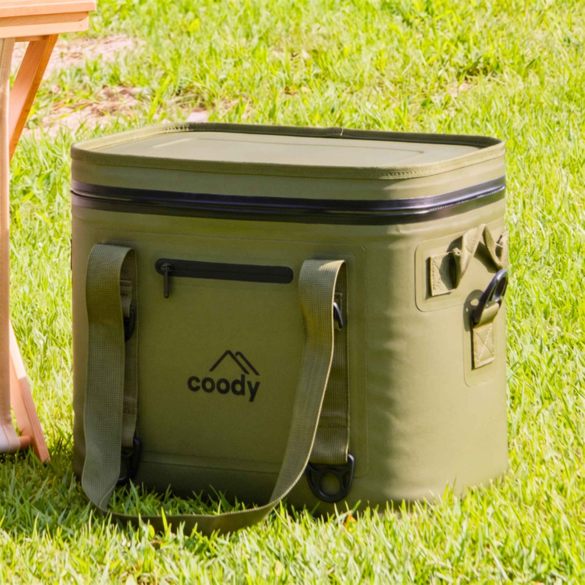 Coody Soft Cooler Bag 20L Khaki – Holds Up to 30 Cans, 20mm High-Density NBR Insulation, AIR-TIGHT Zipper