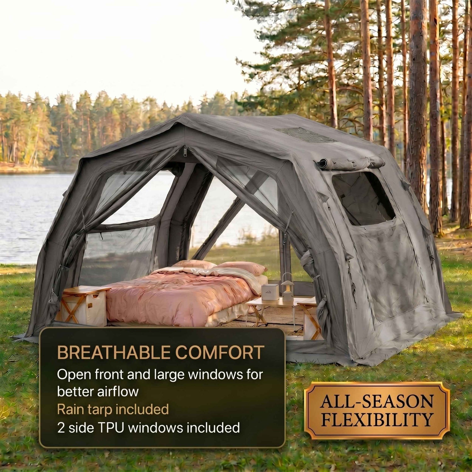 Coody 10.0 PRO Gray Premium Inflatable Canvas Tent for 2–4 Campers