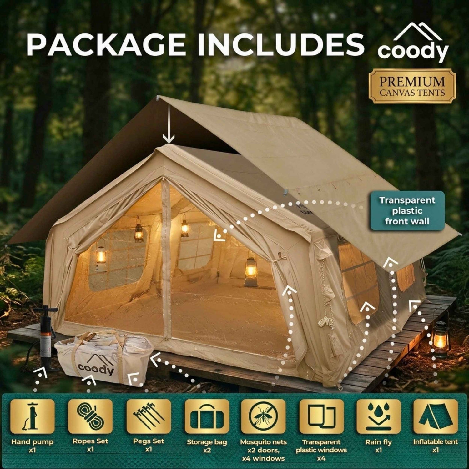 Coody 17.2 (Koala-7) Beige Large Inflatable Tent for Camping (2-10 person)