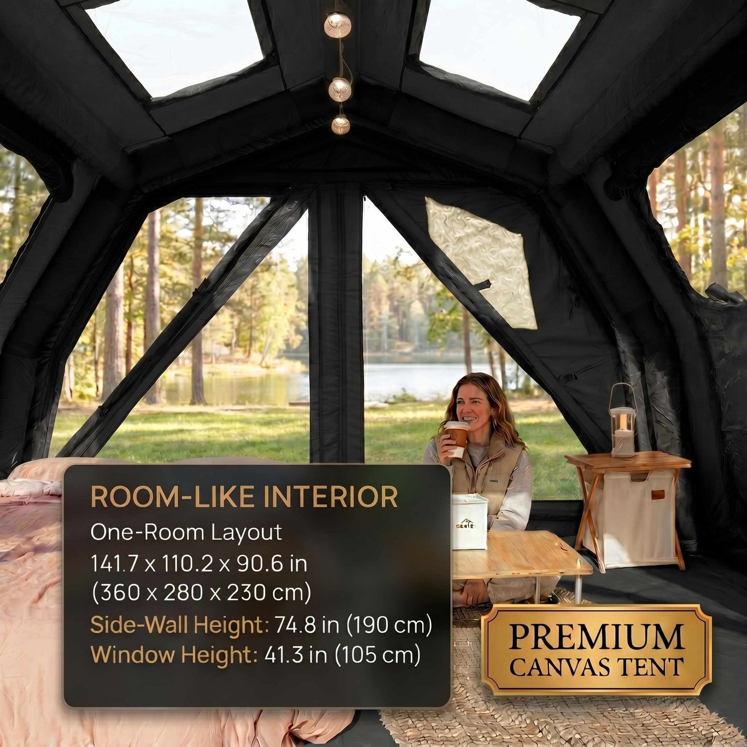 Coody 10.0 PRO Black Premium Inflatable Canvas Tent for 2–4 Campers