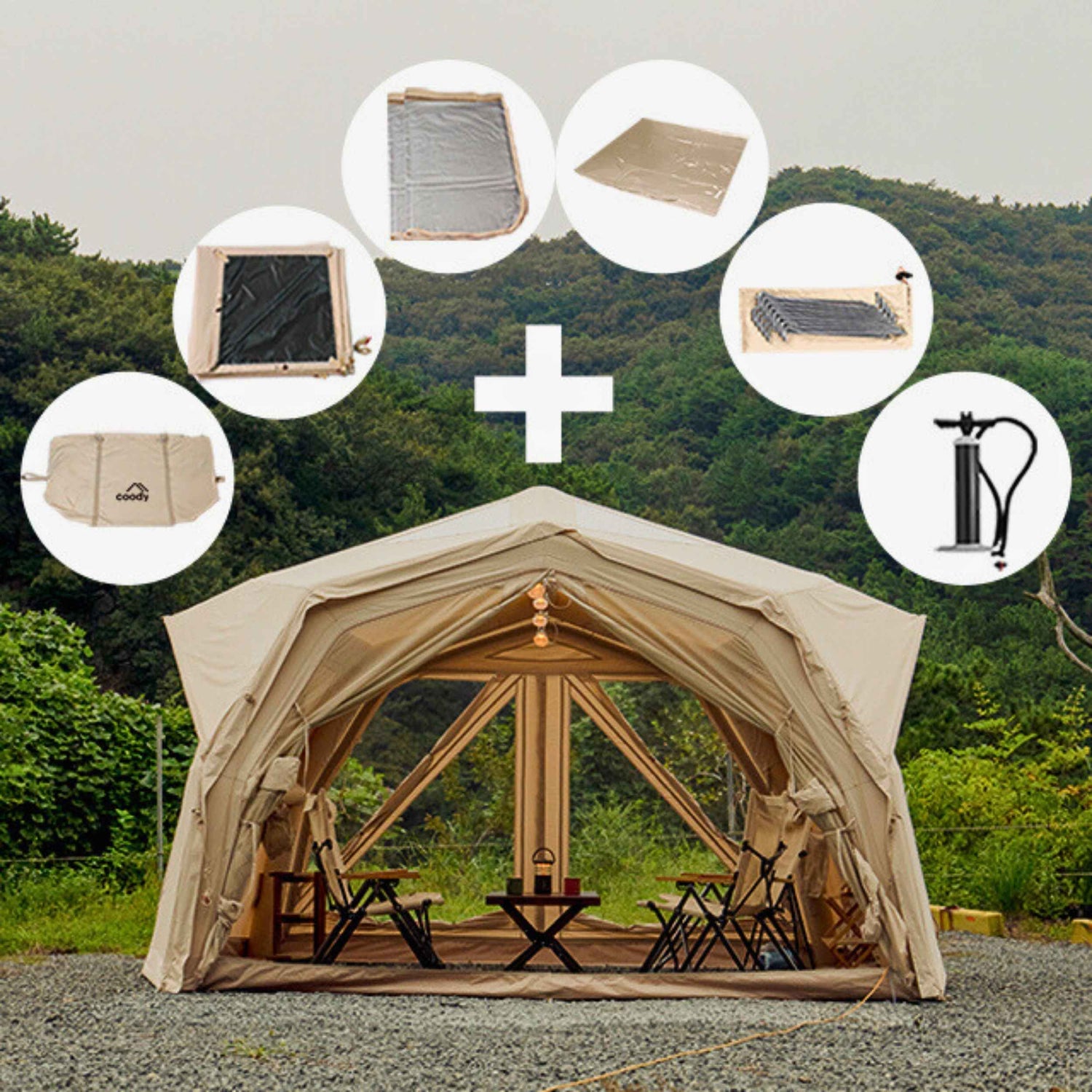 Coody Hub Pro Beige- Inflatable Tent for Camping (2-6 Person)