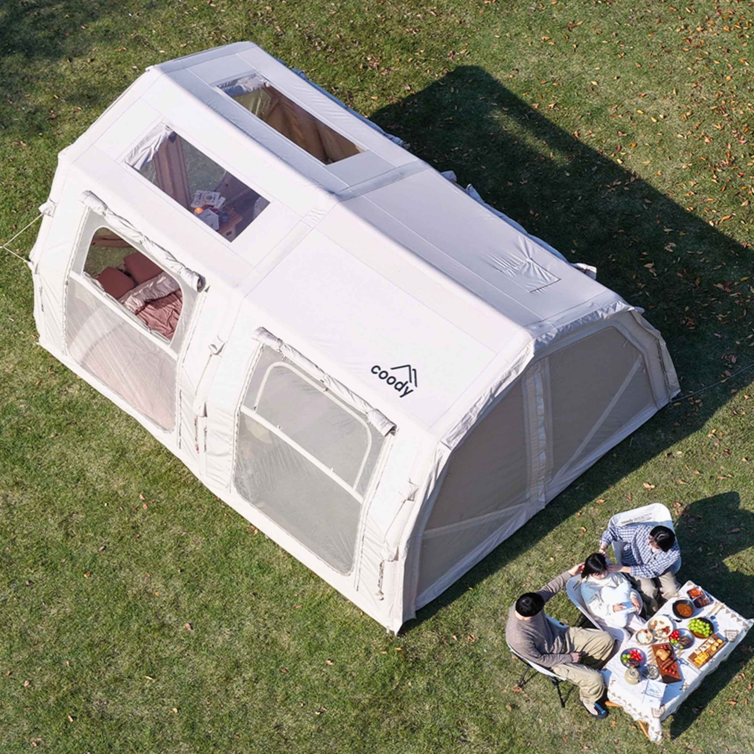 Coody Familia AirTent 17.2 PRO Beige (2-10 Person)+Electric Pump+TPU Door Beige+Ground Sheet