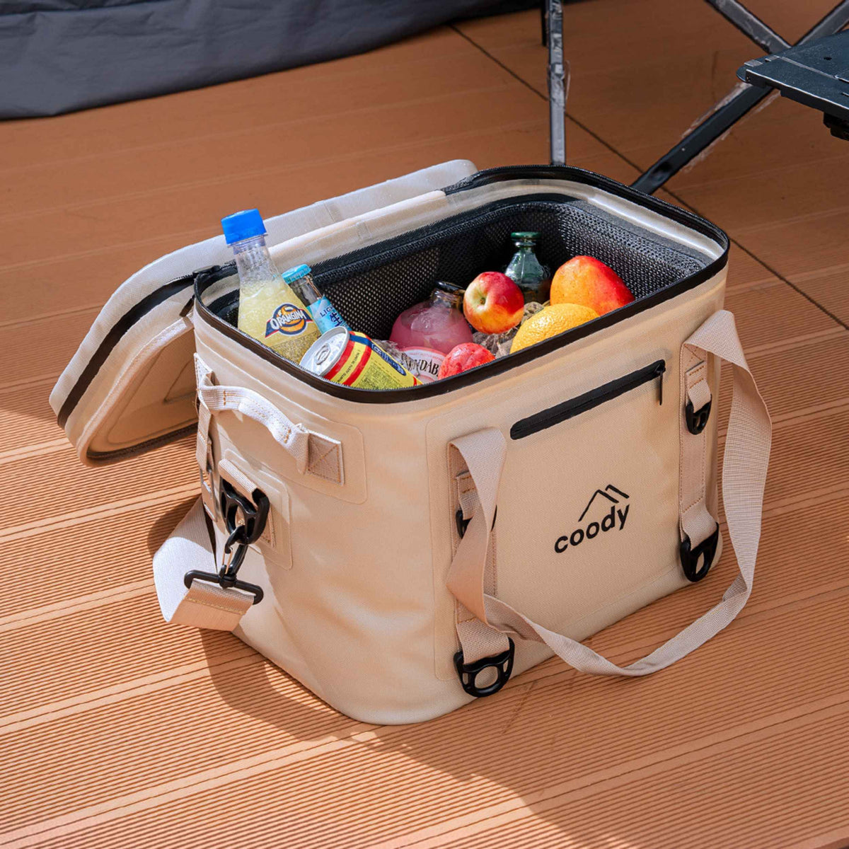 Coody Soft Cooler Bag 20L Beige – Holds Up to 30 Cans, 20mm High-Density NBR Insulation, AIR-TIGHT Zipper