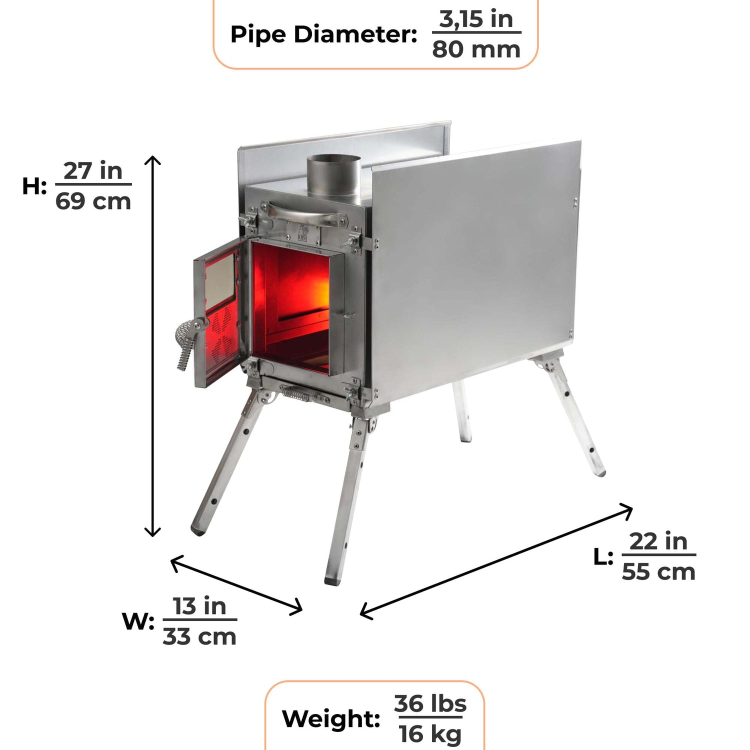 RBM All-Seasons tent UP-5 for 2-6 person + Wood Stove Caminus M + Three-Layer Floor