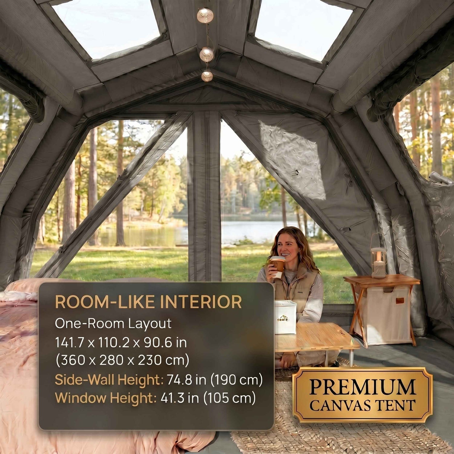 Coody 10.0 PRO Gray Premium Inflatable Canvas Tent for 2–4 Campers