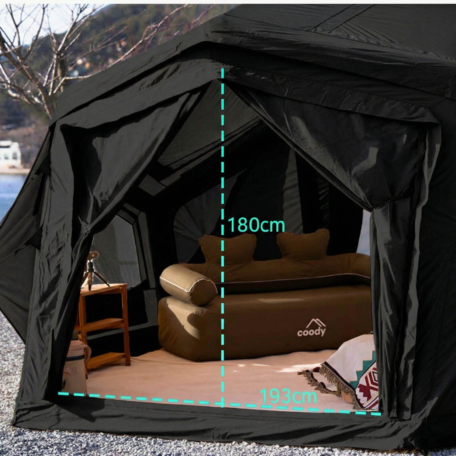 Coody Bestona air beam tent with panoramic windows and dome structure