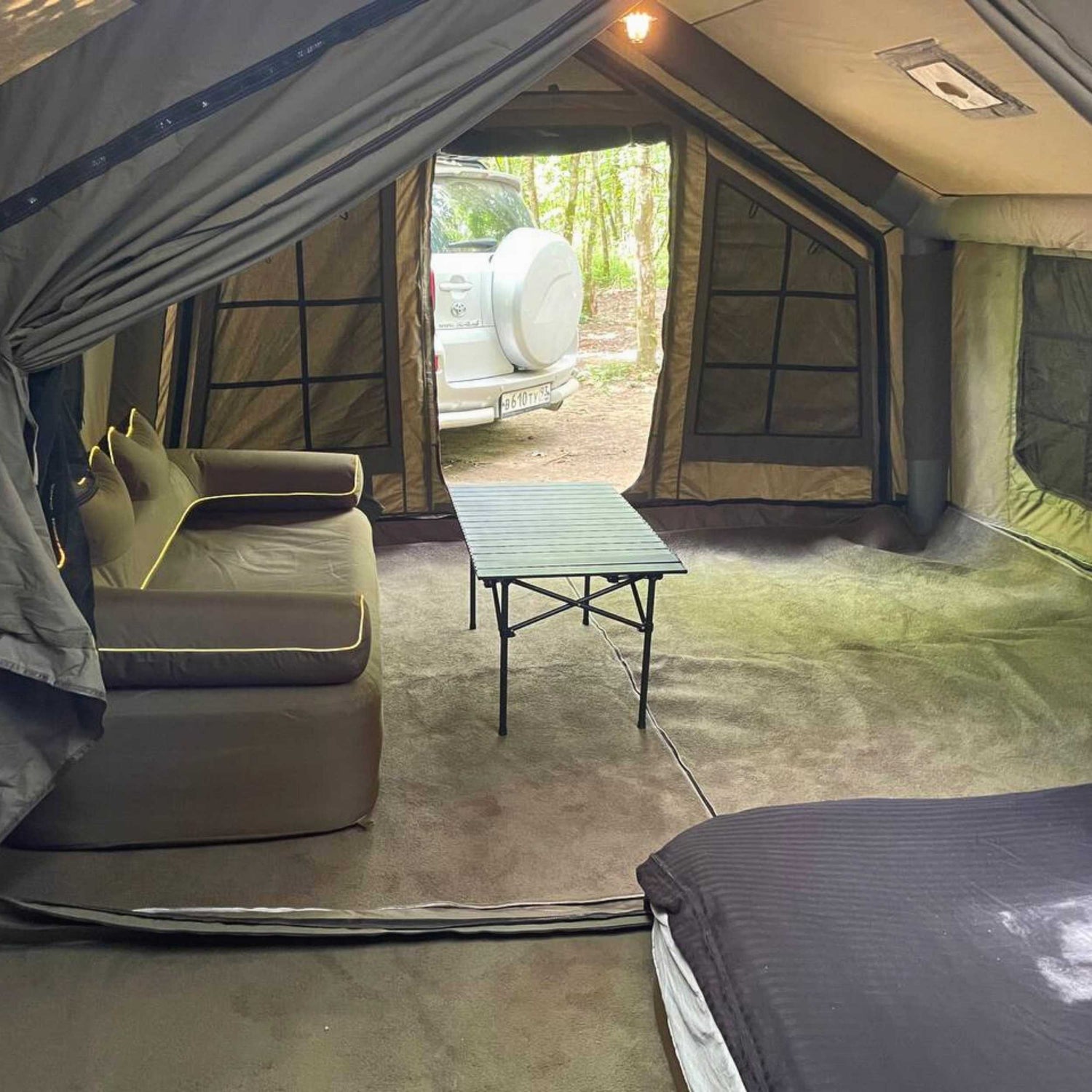 Tienda inflable grande Coody 17.2 (Koala-7) verde bosque para acampar (2-10 personas)