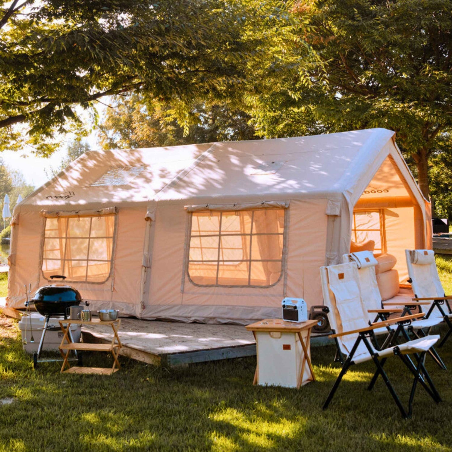 Tienda inflable grande Coody 17.2 (Koala-7) beige para acampar (2-10 personas)