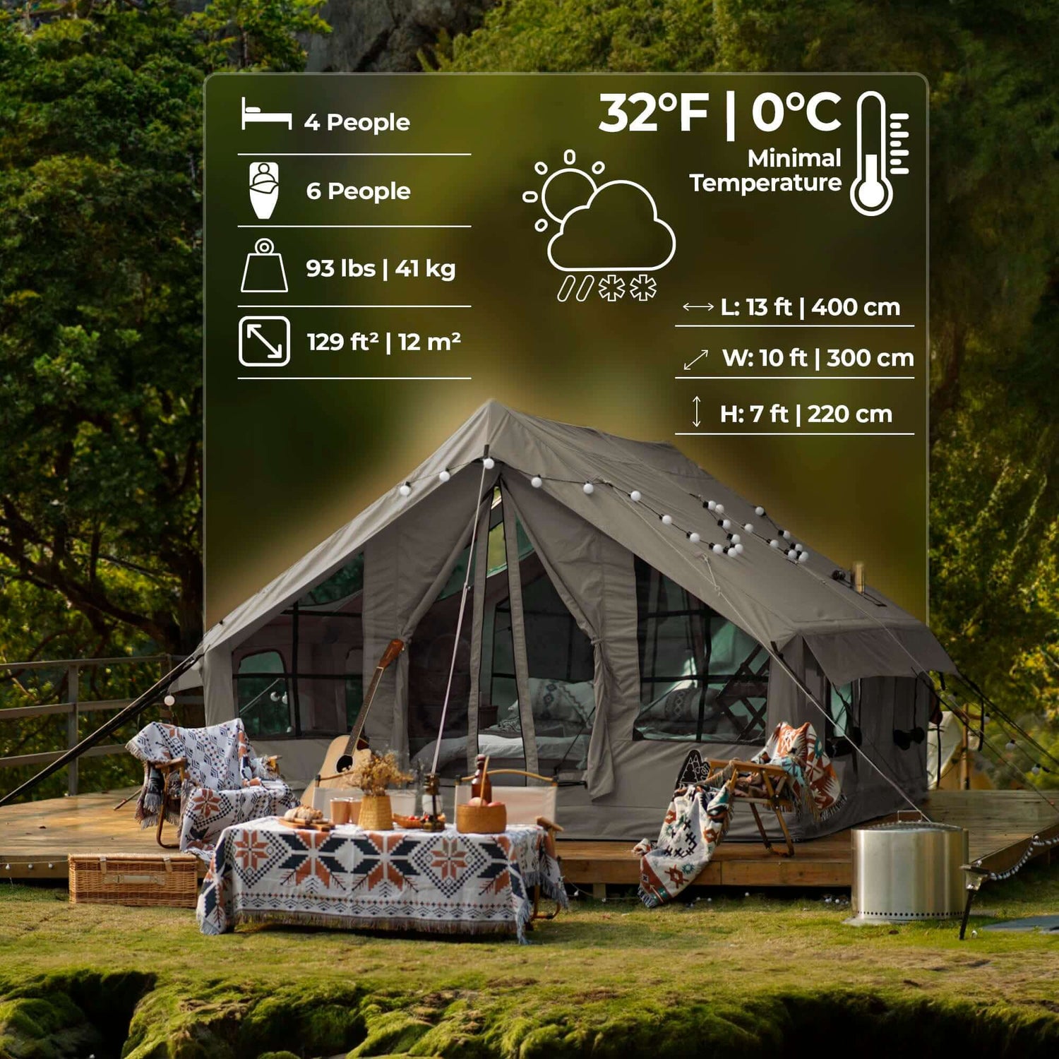 RBM Panda Large Forest Green airtent in mountain campsite