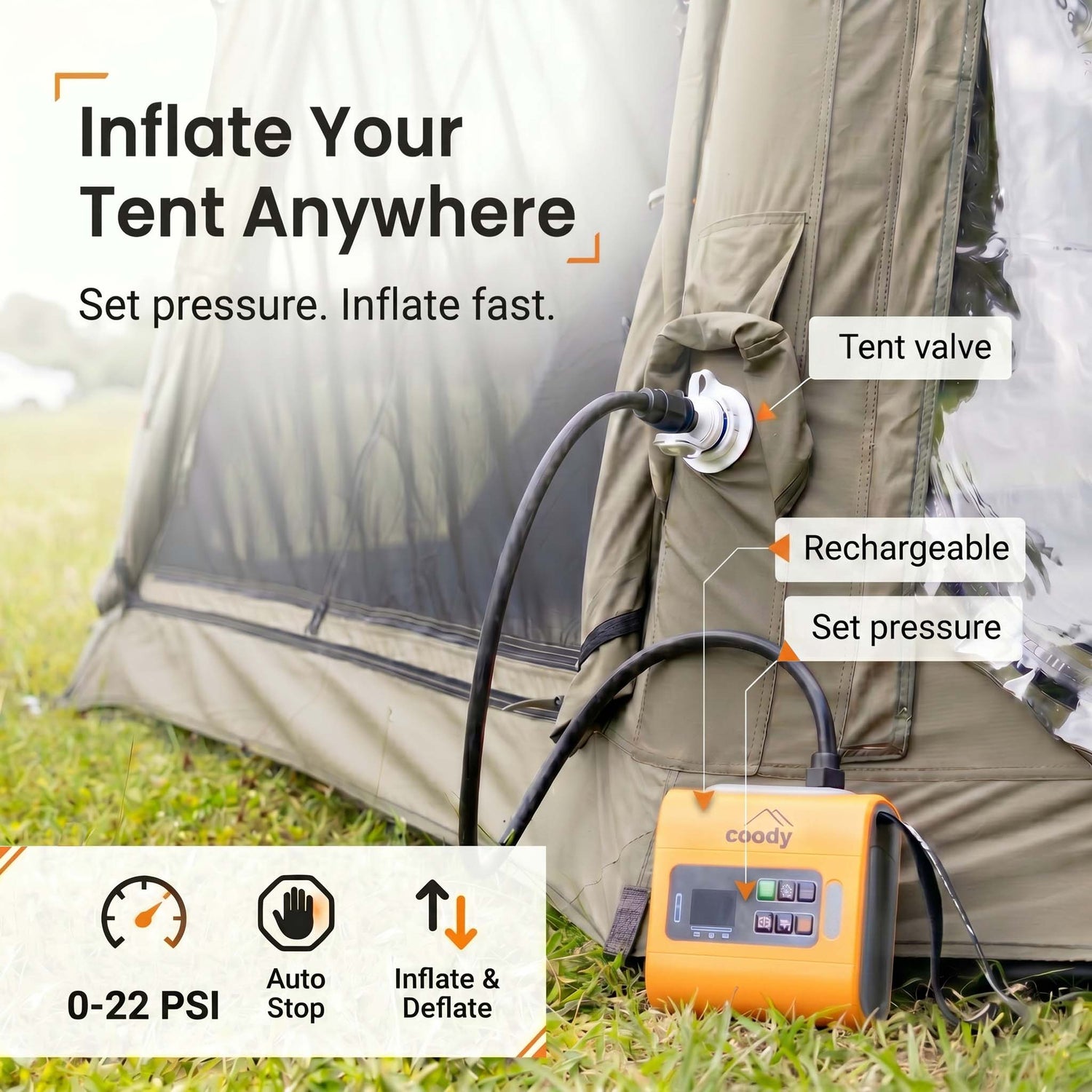 Coody Familia AirTent 17.2 PRO Forest Green (2-10 Person)+Electric Pump+TPU Door Forest Green+Ground Sheet