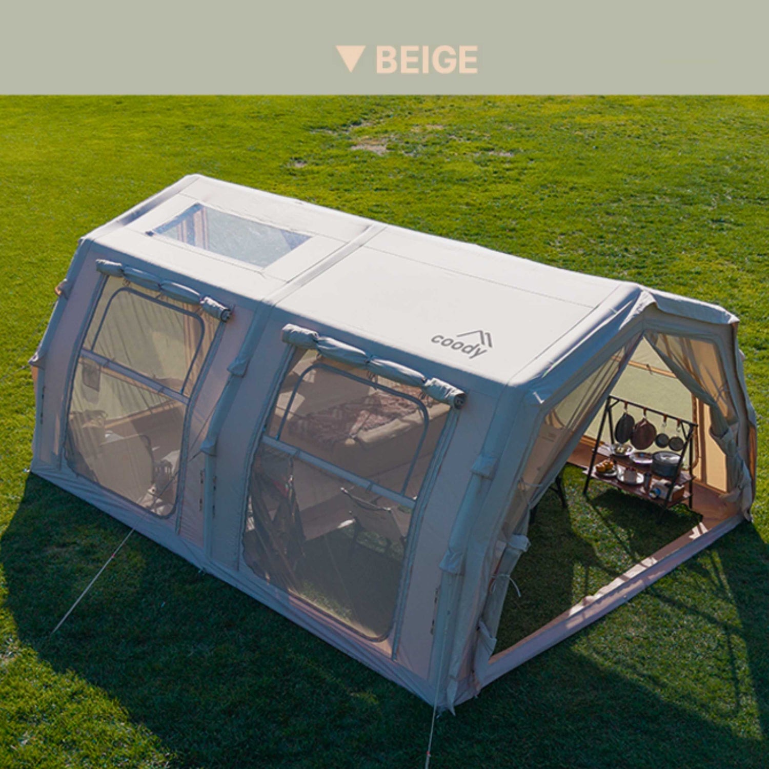 Coody Familia AirTent 17.2 Pro Beige- Inflatable Tent for Camping (2-10 Person) - RBM Outdoors