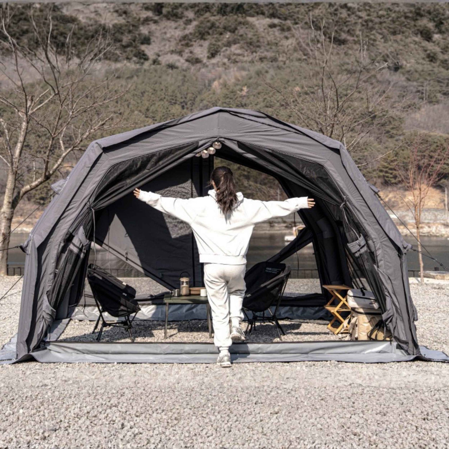 Coody 10.0 PRO Gray Premium Inflatable Canvas Tent for 2–4 Campers