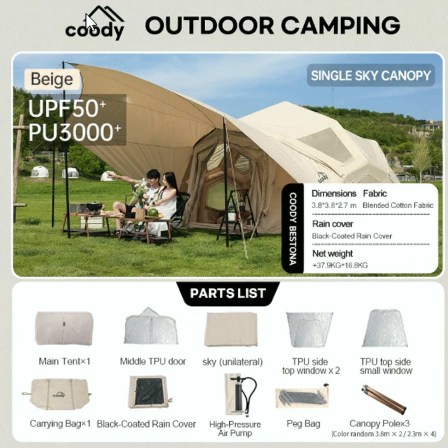 Coody Bestona air beam tent for luxury family camping and road trip adventures