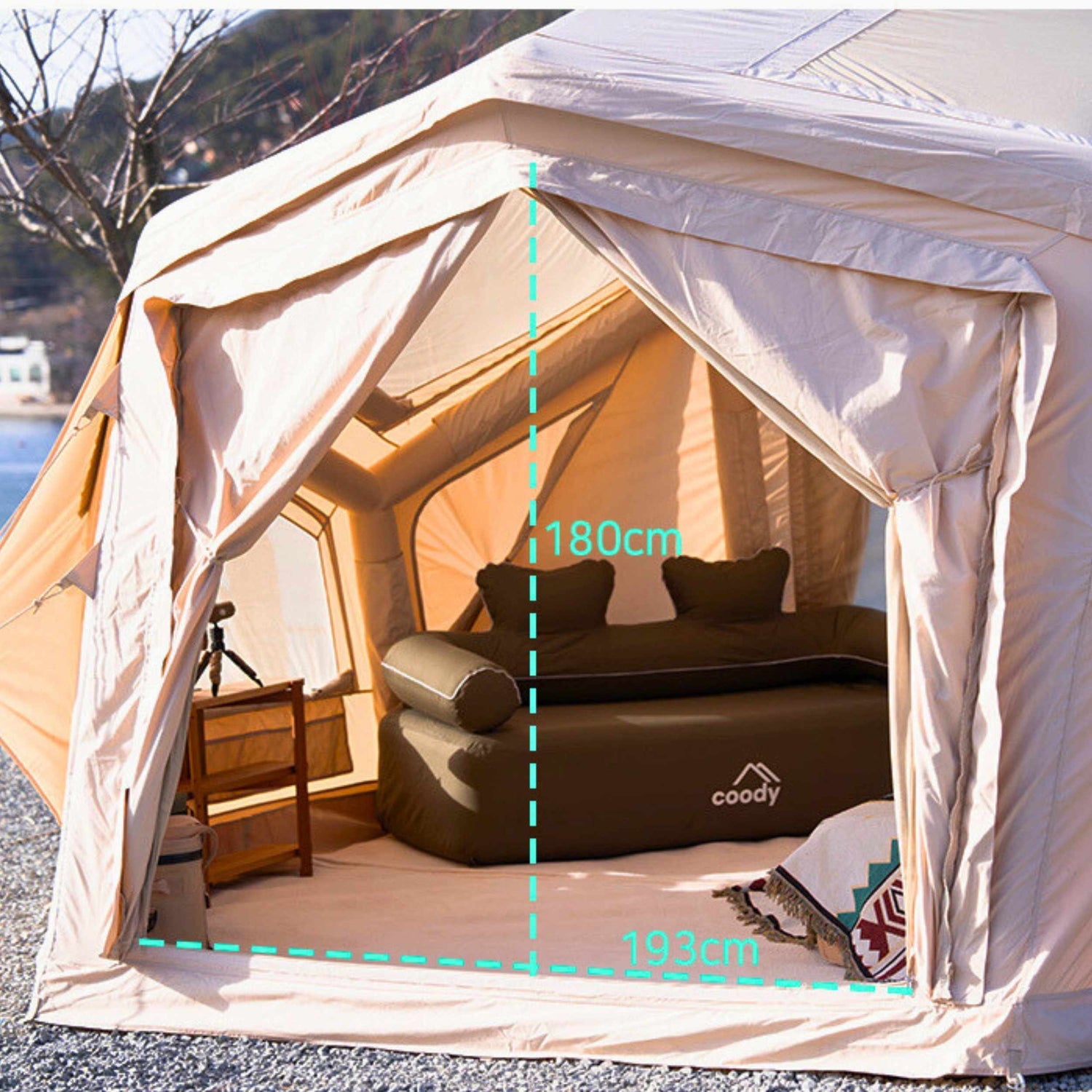 Premium 2-4 person inflatable camping tent for glamping and extended outdoor stays