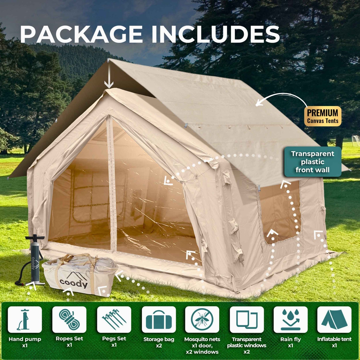 Premium camping bundle with inflatable tent and full floor protection system