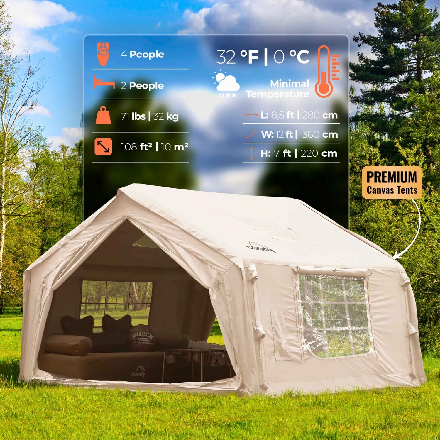 Coody 10.0 air tent bundle for 2-4 person family camping setup