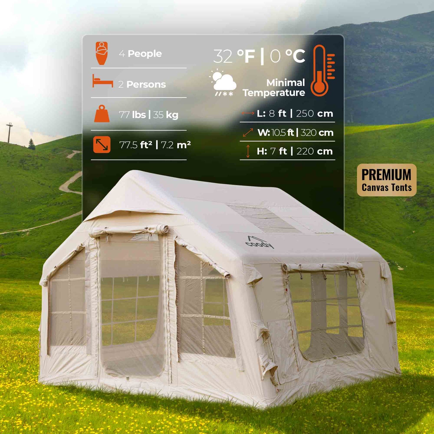 Coody 8.0 Beige Inflatable Tent for Camping (1-4 person) - RBM Outdoors