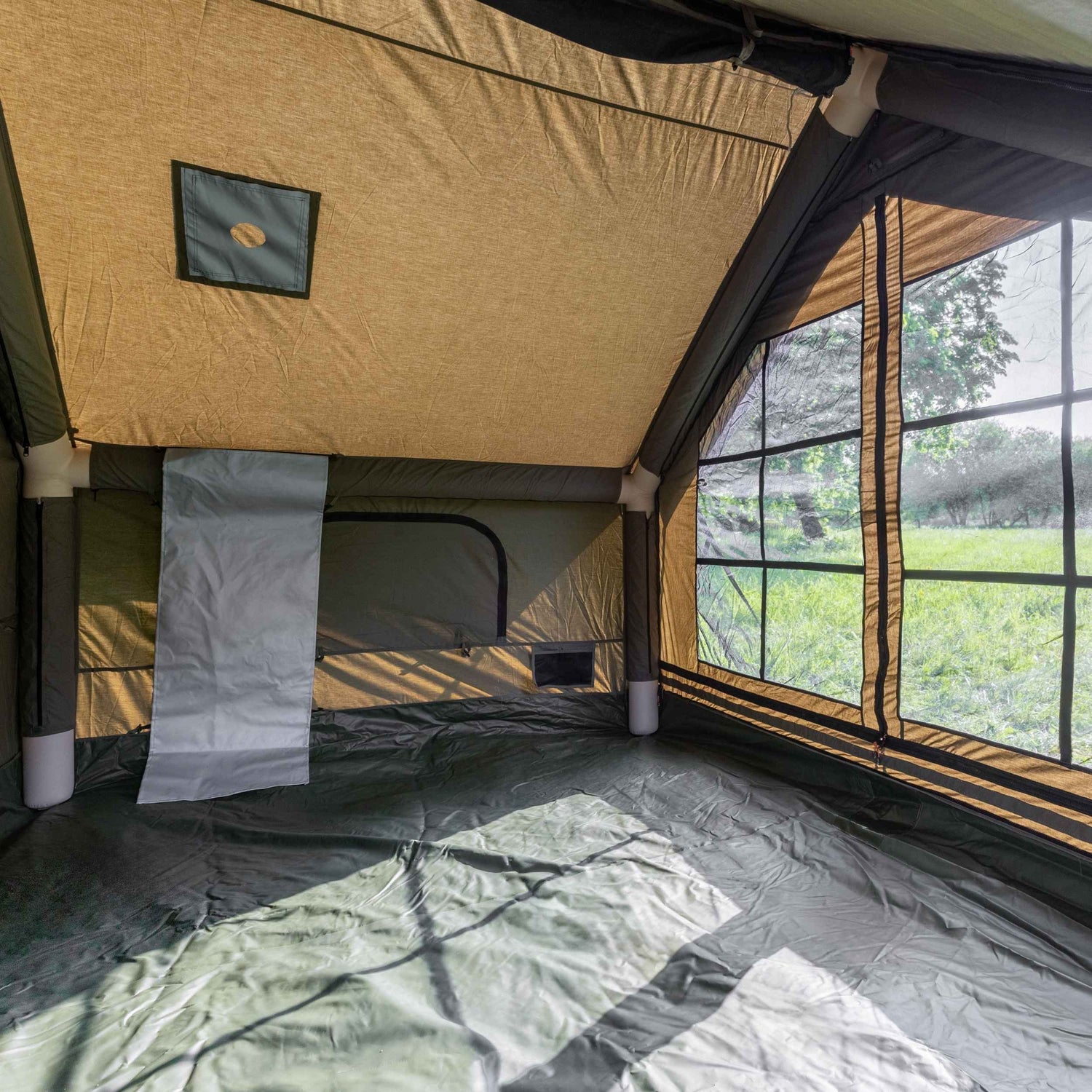 Breathable canvas air tent with roof window and ventilation