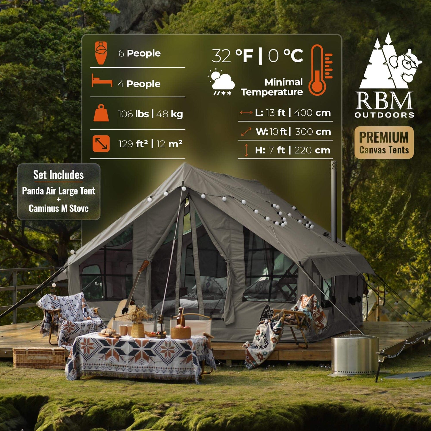 RBM Panda Forest Green blow up tent for family camping